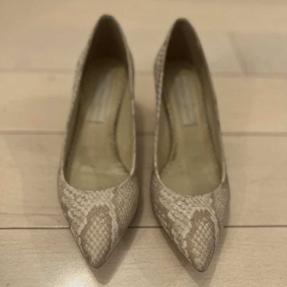 Stella McCartney Fabric Snakeskin Print Kitten Heels | Cream & Beige - Picture 2 of 4